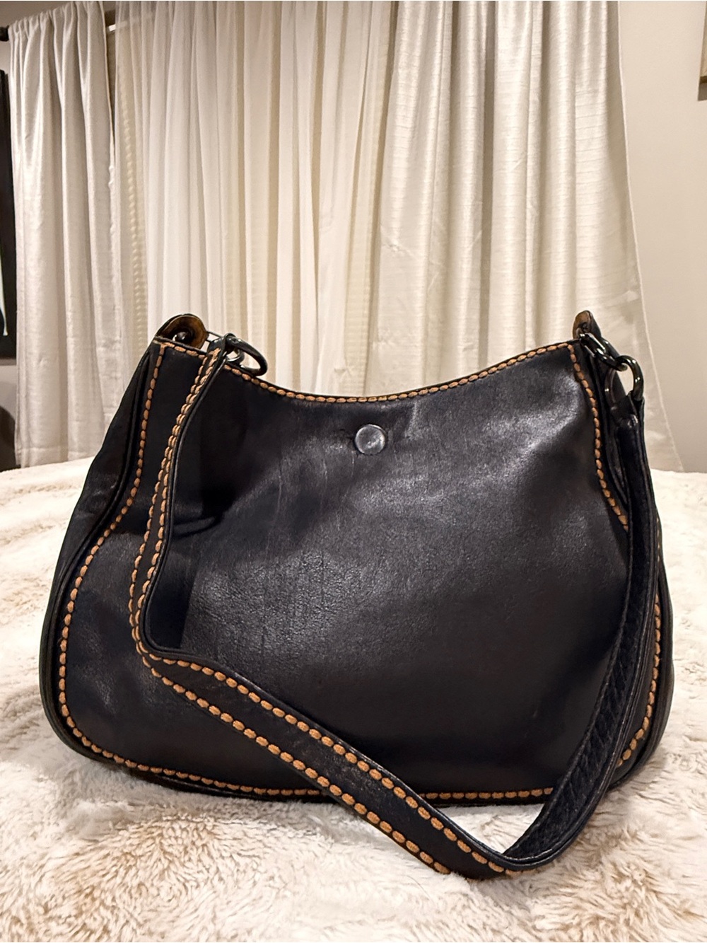 Plinio Visona black leather hobo shoulder bag leopard lining